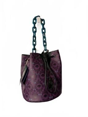Disney Parks Haunted Mansion Purple Drawstring Bucket Bag with Blue Chain Handle